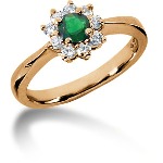 Green Peridot Ring in Red gold with 9 diamonds (0.27ct)