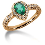 Green Peridot Ring in Red gold with 30 diamonds (0.3ct)