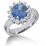 Blue Topaz Ring in White gold with 13 diamonds (0.65ct)