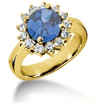 Blue Topaz Ring in Yellow gold with 13 diamonds (0.65ct)