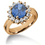 Blue Topaz Ring in Red gold with 13 diamonds (0.65ct)