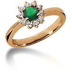 Green Peridot Ring in Red gold with 10 diamonds (0.3ct)