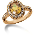 Yellow Citrine Ring in Red gold with 32 diamonds (0.48ct)