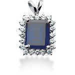 Dark blue Topaz pendant in White gold with 20 diamonds (1ct)