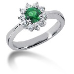 Green Peridot Ring in Platinum with 10 diamonds (0.3ct)