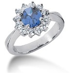 Blue Topaz Ring in Palladium with 12 diamonds (0.6ct)