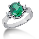 Green Peridot Ring in Platinum with 2 diamonds (0.2ct)