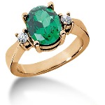 Green Peridot Ring in Red gold with 2 diamonds (0.2ct)