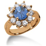 Blue Topaz Ring in Red gold with 10 diamonds (1.5ct)