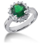 Green Peridot Ring in Platinum with 16 diamonds (0.48ct)