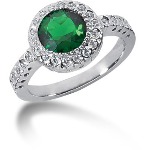 Green Peridot Ring in White gold with 28 diamonds (0.28ct)