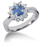 Blue Topaz Ring in White gold with 10 diamonds (0.5ct)