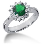 Green Peridot Ring in Platinum with 12 diamonds (0.36ct)