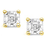 Yellow gold studs with flander cut diamonds 3x3 mm (0.3ct)