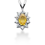 Yellow Citrine pendant in White gold with 10 diamonds (0.2ct)