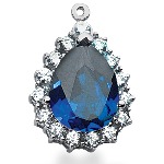 Dark blue Topaz pendant in White gold with 15 diamonds (1.83ct)