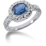Blue Topaz Ring in White gold with 28 diamonds (0.32ct)
