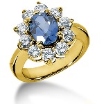 Blue Topaz Ring in Yellow gold with 10 diamonds (1.5ct)