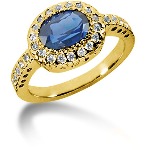 Blue Topaz Ring in Yellow gold with 28 diamonds (0.32ct)
