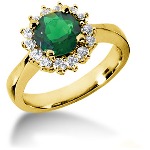 Green Peridot Ring in Yellow gold with 14 diamonds (0.42ct)