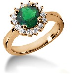 Green Peridot Ring in Red gold with 14 diamonds (0.42ct)
