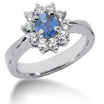 Blue Topaz Ring in White gold with 9 diamonds (0.45ct)