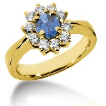 Blue Topaz Ring in Yellow gold with 9 diamonds (0.45ct)