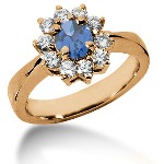 Blue Topaz Ring in Red gold with 9 diamonds (0.45ct)