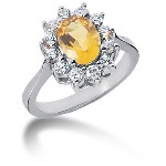 Yellow Citrine Ring in White gold with 12 diamonds (0.48ct)