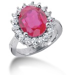 Pink Topaz Ring in White gold with 18 diamonds (0.9ct)