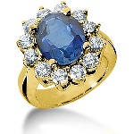 Blue Topaz Ring in Yellow gold with 12 diamonds (1.8ct)