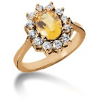 Yellow Citrine Ring in Red gold with 12 diamonds (0.48ct)