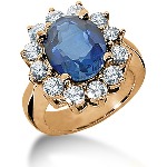 Blue Topaz Ring in Red gold with 12 diamonds (1.8ct)