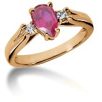 Pink Topaz Ring in Red gold with 2 diamonds (0.1ct)