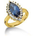 Blue Topaz Ring in Yellow gold with 20 diamonds (0.8ct)