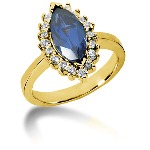 Blue Topaz Ring in Yellow gold with 18 diamonds (0.54ct)
