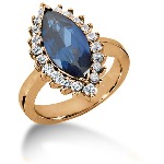 Blue Topaz Ring in Red gold with 20 diamonds (0.8ct)