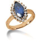 Blue Topaz Ring in Red gold with 18 diamonds (0.54ct)