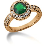 Green Peridot Ring in Red gold with 26 diamonds (0.26ct)