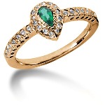 Green Peridot Ring in Red gold with 28 diamonds (0.28ct)