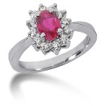 Pink Topaz Ring in White gold with 12 diamonds (0.36ct)