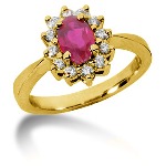 Pink Topaz Ring in Yellow gold with 12 diamonds (0.36ct)