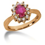 Pink Topaz Ring in Red gold with 12 diamonds (0.36ct)