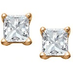 Red gold studs with princess cut diamonds 4.5x4.5 mm (0.8ct)