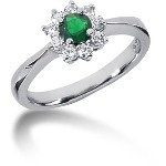 Green Peridot Ring in Platinum with 9 diamonds (0.27ct)