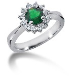 Green Peridot Ring in Platinum with 12 diamonds (0.36ct)
