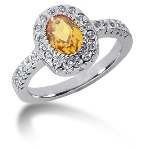 Yellow Citrine Ring in White gold with 28 diamonds (0.28ct)