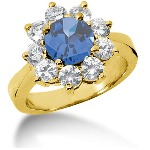 Blue Topaz Ring in Yellow gold with 9 diamonds (1.35ct)