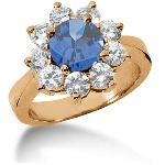 Blue Topaz Ring in Red gold with 9 diamonds (1.35ct)