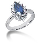 Blue Topaz Ring in Platinum with 14 diamonds (0.42ct)